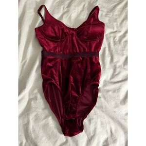For Love & Lemons Burgundy Velvet Corset Bodysuit Underwire Cutout Back Womens S